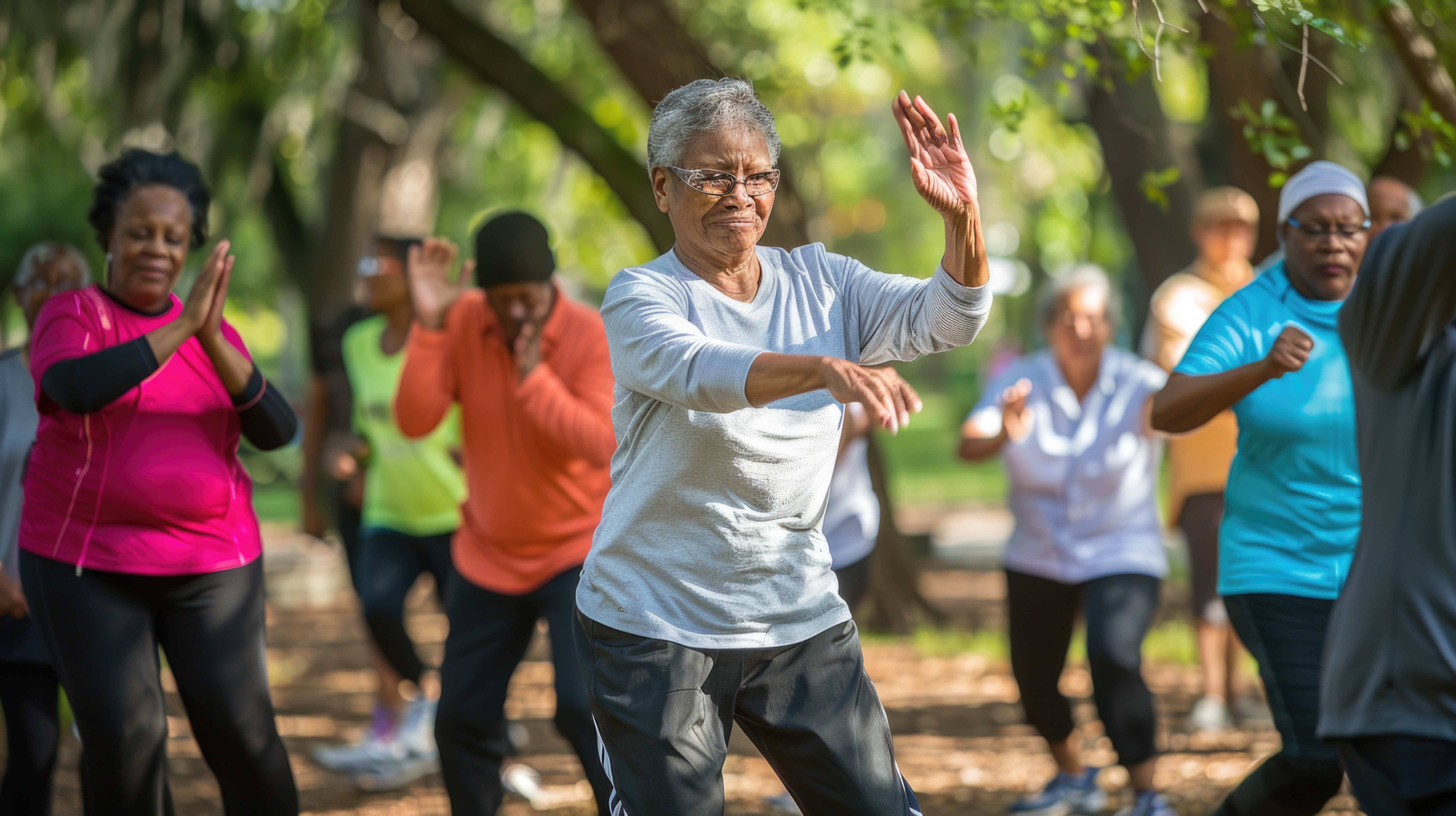 People exercising in a park