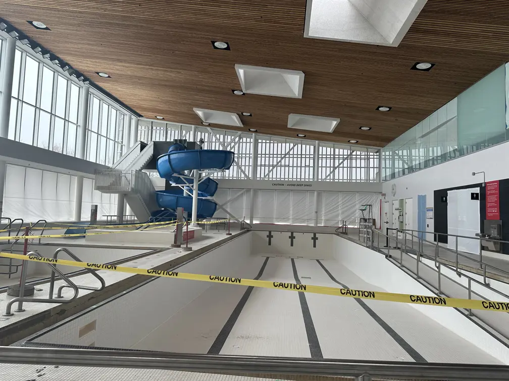 South Oshawa Community Centre pool with caution tape